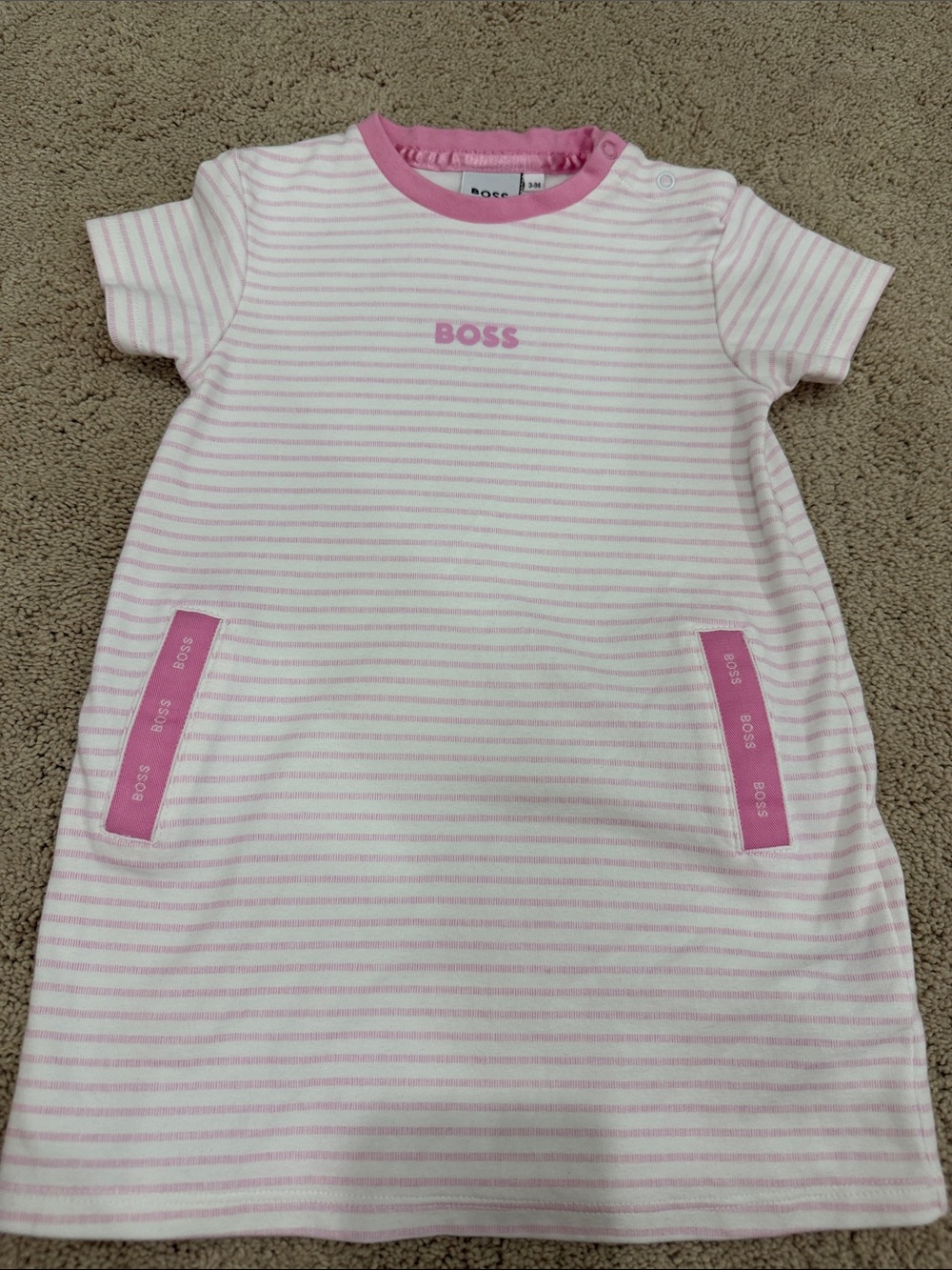 Boss Pink and White Striped Baby Dress
